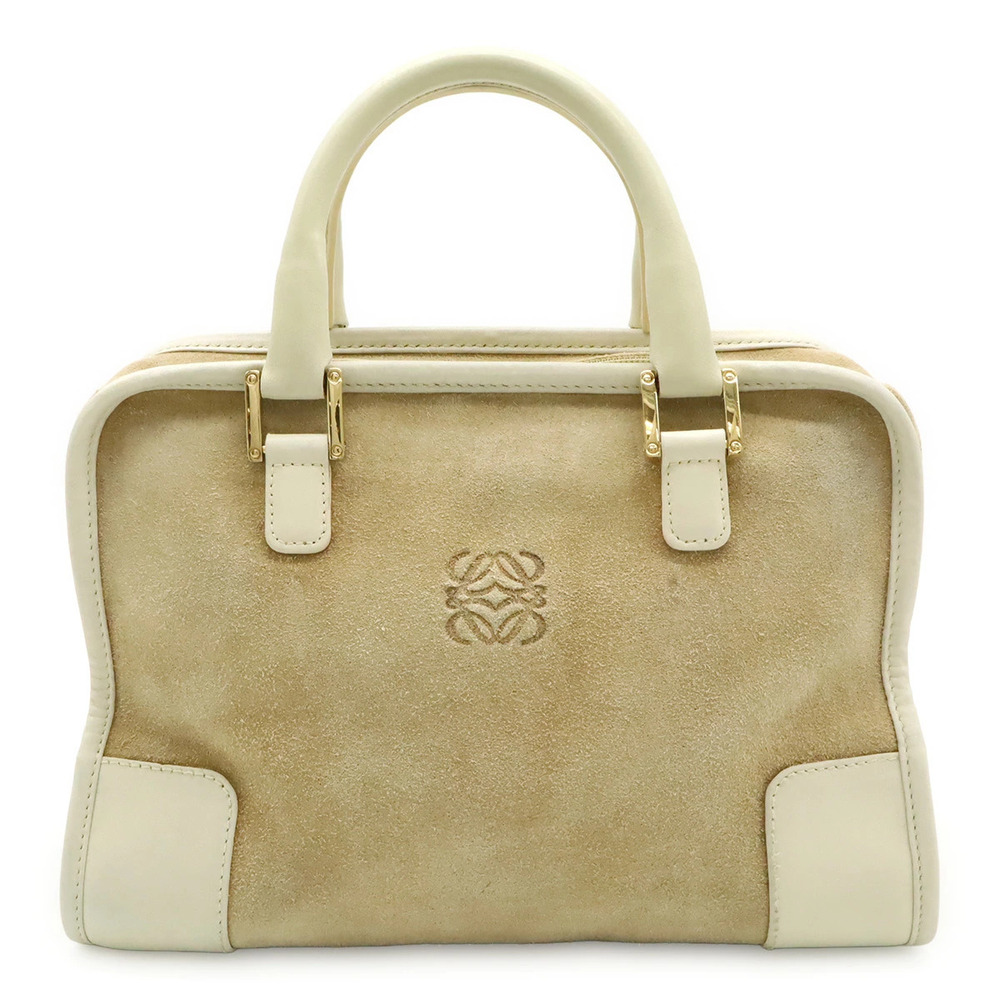 Loewe Amazona Anagram Handbag Boston Bag Suede Leather Ivory White Beige Cream